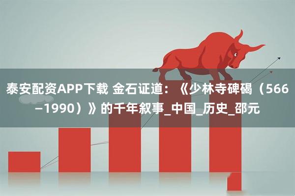 泰安配资APP下载 金石证道：《少林寺碑碣（566—1990）》的千年叙事_中国_历史_邵元
